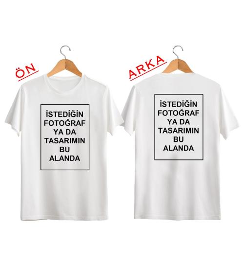 Kendin Tasarla Kişiye Özel Baskılı T-shirt (Ön+Arka Baskı) Beyaz